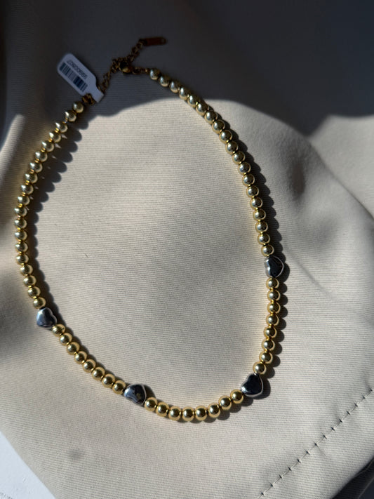 Two tone beaded heart necklace